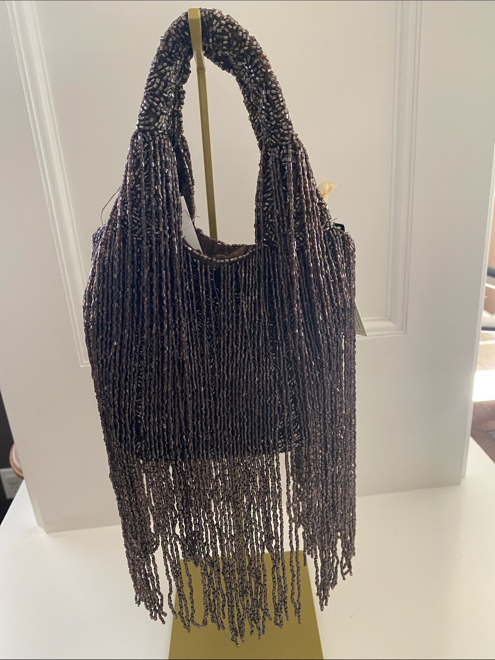 New Beaded Fringe Evening Tote - Brown